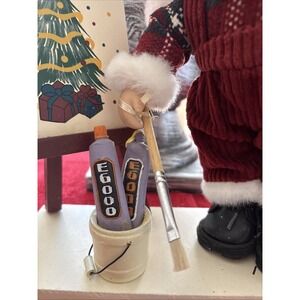 Vintage Standing Santa Painting a Tree On Easel With Brush,paint and Easel